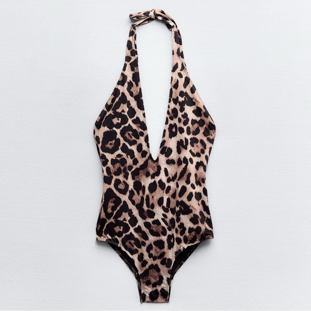 ZARA NWT Animal Print Halter Swimsuit Bathing-suit M - Picture 4 of 7